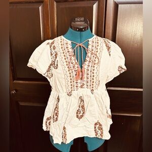 Knox Rose White and Brown Embroidered Blouse